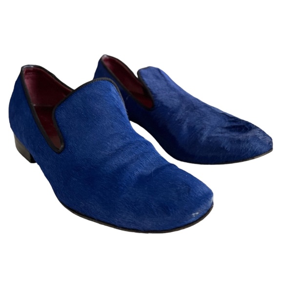 CELINE blue slip on pony hair loafers flats size 36.5